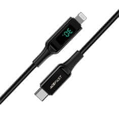 AceFast Kabel s pletenim oplaščenjem in LED zaslonom za iPhone MFI USB-C - Lightning 1,2 m 30 W 3 A črn