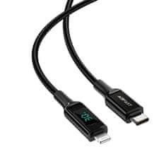AceFast Kabel s pletenim oplaščenjem in LED zaslonom za iPhone MFI USB-C - Lightning 1,2 m 30 W 3 A črn