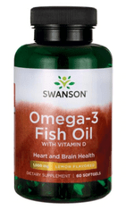 Swanson Omega 3 z vitaminom D, 60 mehkih kapsul