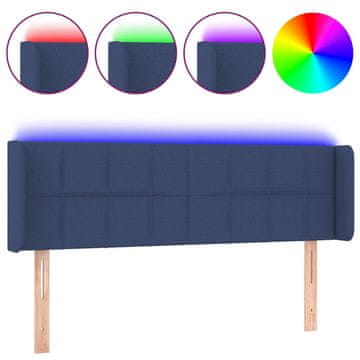 Vidaxl LED posteljno vzglavje modro 147x16x78/88 cm blago