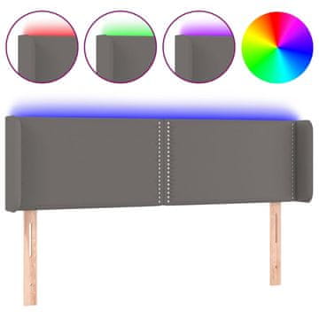 Vidaxl LED posteljno vzglavje sivo 147x16x78/88 cm umetno usnje