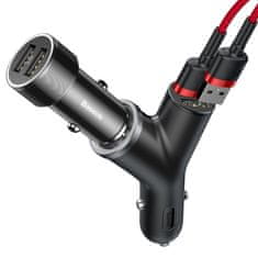 BASEUS Avtomobilski polnilnik Y-Type 2x USB + vtičnica za vžigalnik 3,4 A črn