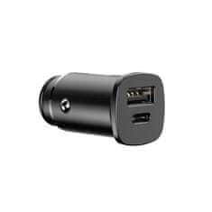 BASEUS Pametni avtomobilski polnilnik z 2 USB-vrati in USB-C QC PD črne barve
