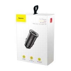 BASEUS Inteligentni avtomobilski polnilnik z 2 USB in USB-C QC PD vratoma, črn