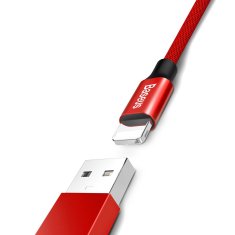 BASEUS Kabel USB v pletenem ohišju - iPhone Lightning 1,8 m - rdeč