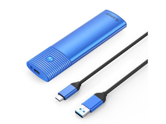 Orico PWM2 zunanje ohišje za M.2 SATA SSD v USB-C 3.2 Gen1, aluminij, modra (PWM2-BL-EP) - odprta embalaža