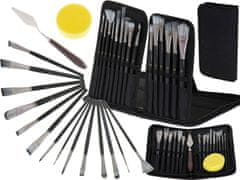 WOWO Artist Paint Brushes Complete Set - Celoten komplet Artist Paint Brushes z etuijem, gobo in lopatico - 17 kosov