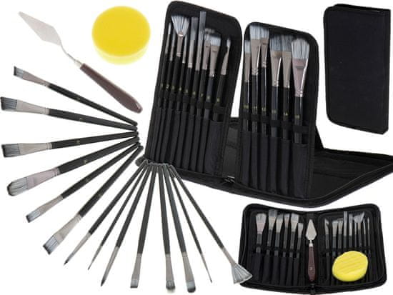 WOWO Artist Paint Brushes Complete Set - Celoten komplet Artist Paint Brushes z etuijem, gobo in lopatico - 17 kosov
