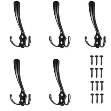 slomart Črni stenski obešalniki v stilu loft - set 5 kosov