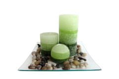 Darilni set 3 sveč z vonjem "zelenega čaja" na steklenem pladnju s kamni