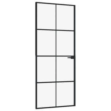 Vidaxl Notranja vrata črna 83x201,5 cm kaljeno steklo & aluminij tanka