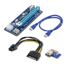 Qoltec Riser PCI-E 1x - 16x | USB 3.0 | različica 007C | SATA / PCI-E 6-pinski