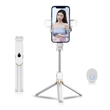OEM Selfie palica z brezžičnim daljinskim upravljalnikom, stativ z LED, SSTR-20, bela