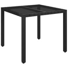 Vidaxl Vrtna miza s stekleno ploščo črna 90x90x75 cm poli ratan