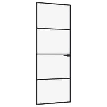 Vidaxl Notranja vrata črna 76x201,5 cm kaljeno steklo & aluminij tanka