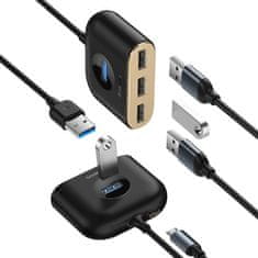 BASEUS Prehodni adapter HUB 4v1 USB adapter USB3.0 TO USB3.0*1+USB2.0*3 1m črn