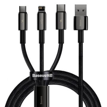 BASEUS Kabel 3v1 USB USB-C Iphone Lightning microUSB 3,5 A 1,5 m črn
