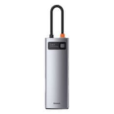BASEUS Večnamenski HUB 8v1 USB USB-C PD 100W HDMI čitalnik SD in microSD kartic 3x USB 3.2 RJ45 Siva