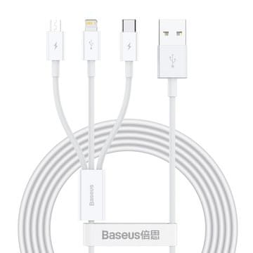BASEUS Vrhunski 3v1 USB kabel za iPhone Lightning USB-C microUSB 3,5 A 1,5 m bel