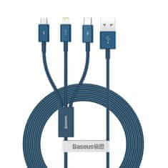 BASEUS 3v1 univerzalni kabel USB - Lightning / USB-C / micro USB 3,5 A 1,5 m modri