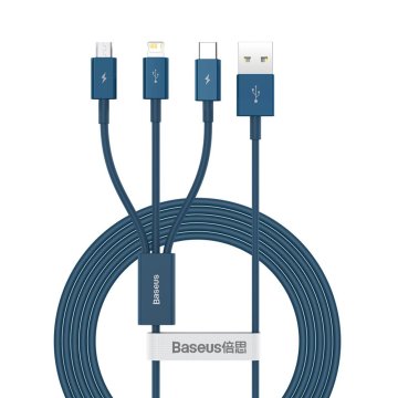 BASEUS 3v1 univerzalni kabel USB - Lightning / USB-C / micro USB 3,5 A 1,5 m modri
