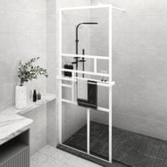 Vidaxl Pregrada za tuš s polico bela 90x195 cm ESG steklo in aluminij