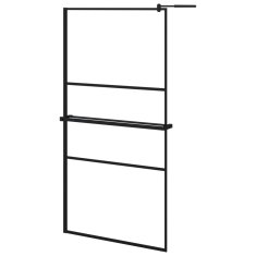 Vidaxl Pregrada za tuš s polico črna 100x195 cm ESG steklo in aluminij