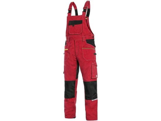 Delovne hlače z oprsnikom, CXS STRETCH, moške, raztegljive, rdeče-črne
