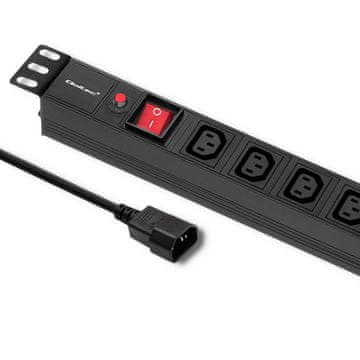 Qoltec PDU podaljšek z zaščito pred preobremenitvijo za 19" RACK | 1U | 10A | 8xIEC C13 | 2m