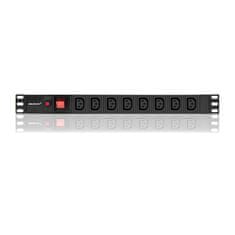 Qoltec PDU podaljšek z zaščito pred preobremenitvijo za 19" RACK | 1U | 10A | 8xIEC C13 | 2m