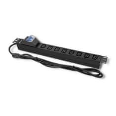 Qoltec PDU podaljšek z zaščito pred preobremenitvijo za 19" RACK | 1U | 10A | 8xIEC C13 | varovalka C16 | 2m