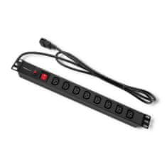 Qoltec PDU podaljšek z zaščito pred preobremenitvijo za 19" RACK | 1U | 10A | 8xIEC C13 | 2m
