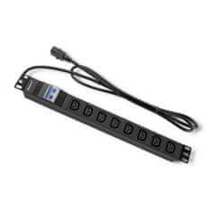 Qoltec PDU podaljšek z zaščito pred preobremenitvijo za 19" RACK | 1U | 10A | 8xIEC C13 | varovalka C16 | 2m