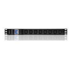 Qoltec PDU podaljšek z zaščito pred preobremenitvijo za 19" RACK | 1U | 10A | 8xIEC C13 | varovalka C16 | 2m
