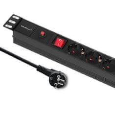 Qoltec PDU podaljšek z zaščito pred preobremenitvijo za 19" RACK | 1U | 16A | 6xSCHUKO | 2m