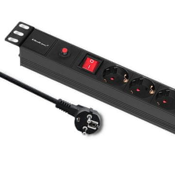 Qoltec PDU podaljšek z zaščito pred preobremenitvijo za 19" RACK | 1U | 16A | 6xSCHUKO | 2m