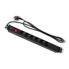 Qoltec PDU podaljšek za 19'' RACK | 1U | 16A | 6xSCHUKO | 2m