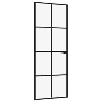 Vidaxl Notranja vrata črna 76x201,5 cm kaljeno steklo & aluminij tanka