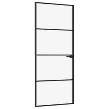Vidaxl Notranja vrata črna 83x201,5 cm kaljeno steklo & aluminij tanka