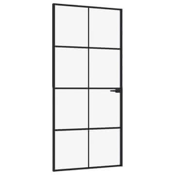 Vidaxl Notranja vrata črna 93x201,5 cm kaljeno steklo & aluminij tanka