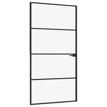 Vidaxl Notranja vrata črna 102x201,5 cm kaljeno steklo&aluminij tanka