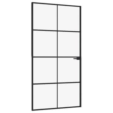 Vidaxl Notranja vrata črna 102x201,5 cm kaljeno steklo&amp;aluminij tanka