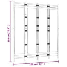 Greatstore Zložljiva 4-delna pregradna stena 160 cm bambus in platno